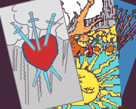 3 cartas de tarô sobrepostas